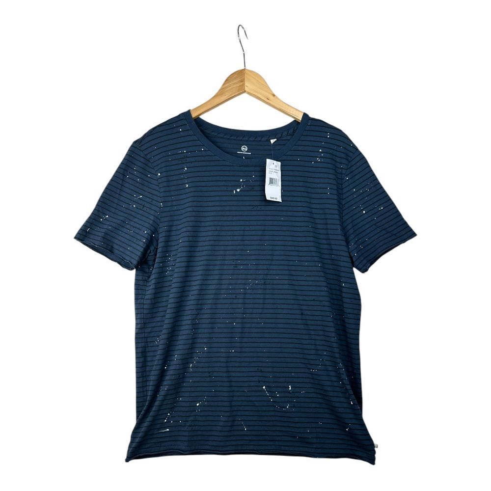 New Adriano Goldschmied Striped Julian Raw Paint Splatter Crewneck Shirt size L